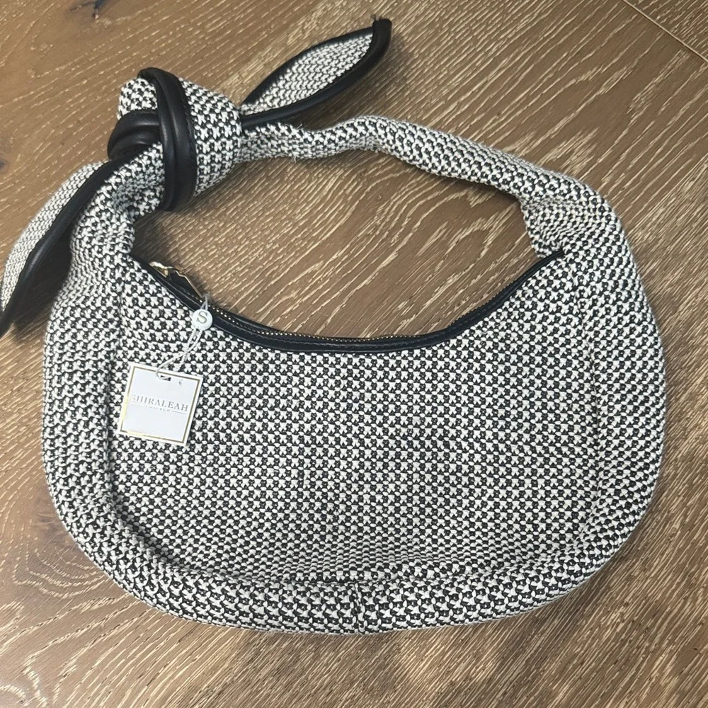 Shiraleah Black & White Woven Knot Handle Shoulder Bag NWT
